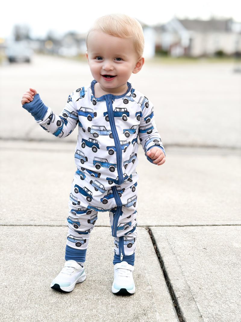 Vintage Cars Bamboo Zipper Romper