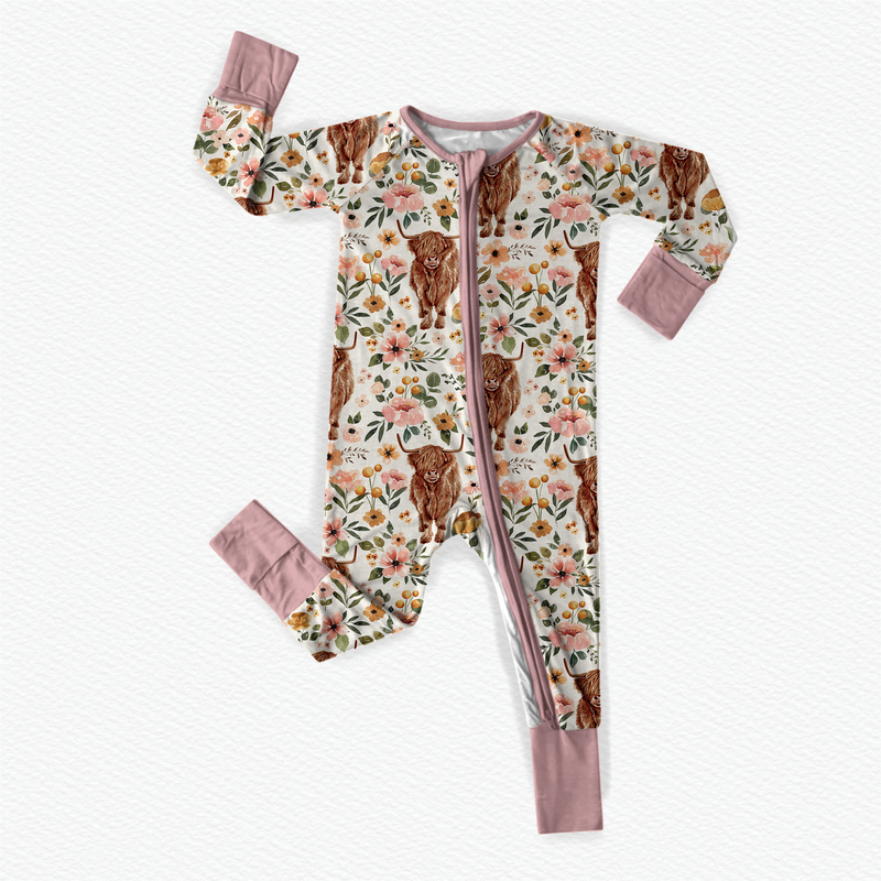 Highland Cow Bamboo Zipper Romper